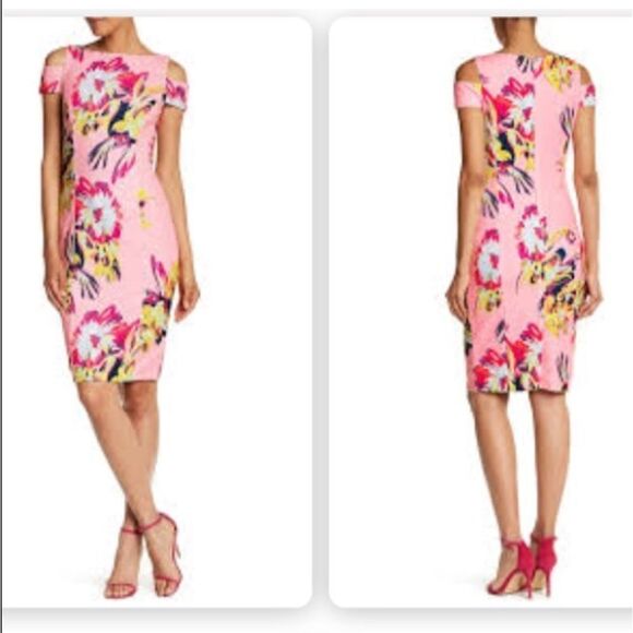 Tahari Sz 6 Floral Cold Shoulder Sheath Dress - Picture 1 of 7